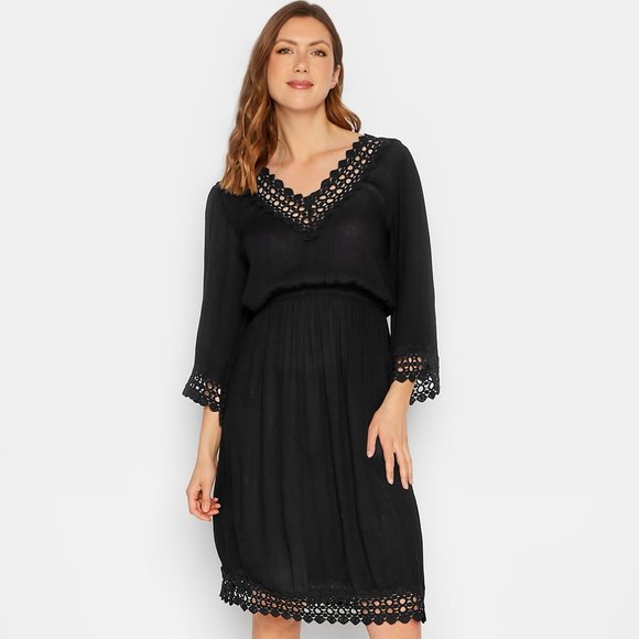 long tall sally Dresses & Skirts - NWT Long Tall Sally LTS Tall Black Crochet Kaftan Dress size 10-12